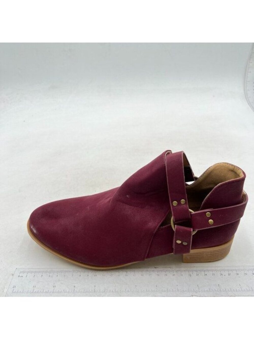 Women's Ankle Boots Low Chunky Stacked Heel Comfortable Round Toe booties Red